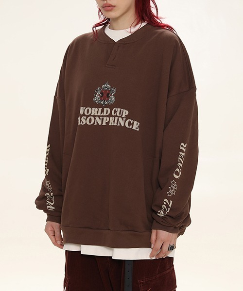 MASONPRINCE（メイソンプリンス）の「オーバーサイズVネックプルオーバースウェット WY6120【MASONPRINCE】（スウェット・メンズ・ブラウン/ダークグレー・L/M/S）」の5枚目の写真