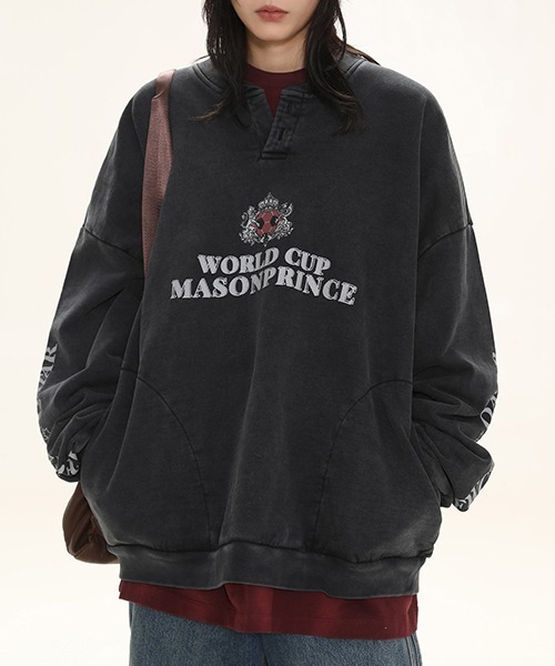 MASONPRINCE（メイソンプリンス）の「オーバーサイズVネックプルオーバースウェット WY6120【MASONPRINCE】（スウェット・メンズ・ブラウン/ダークグレー・L/M/S）」の9枚目の写真