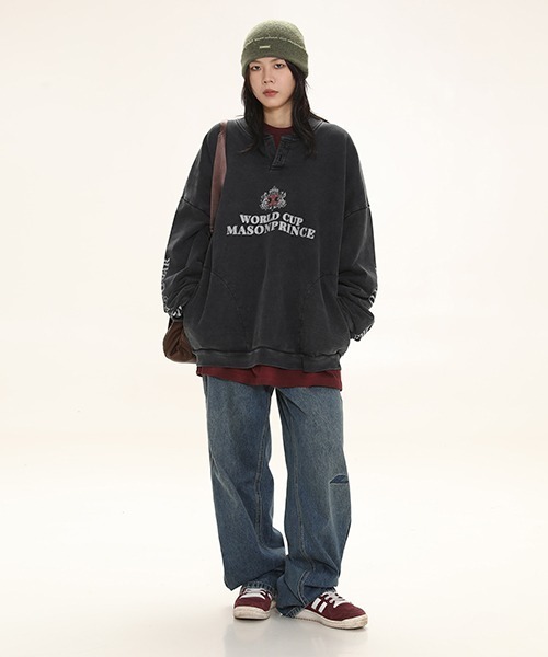 MASONPRINCE（メイソンプリンス）の「オーバーサイズVネックプルオーバースウェット WY6120【MASONPRINCE】（スウェット・メンズ・ブラウン/ダークグレー・L/M/S）」の11枚目の写真