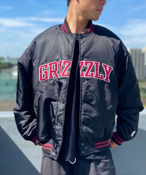 GRIZZLY(グリズリー)の「GRIZZLY/グリズリー ナイロンスタジャン カレッジロゴ/刺繍ロゴ ナイロンジャケット ブルゾン VIGR22MS1(スタジャン・メンズ・ブラック/ネイビー・L/M)」の5枚目の写真