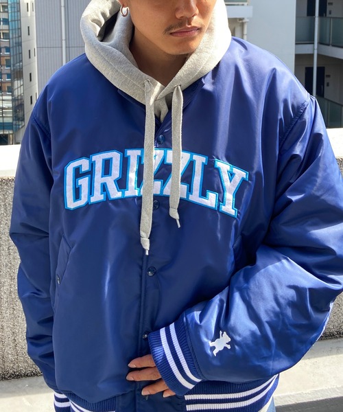 GRIZZLY(グリズリー)の「GRIZZLY/グリズリー ナイロンスタジャン カレッジロゴ/刺繍ロゴ ナイロンジャケット ブルゾン VIGR22MS1(スタジャン・メンズ・ブラック/ネイビー・L/M)」の15枚目の写真