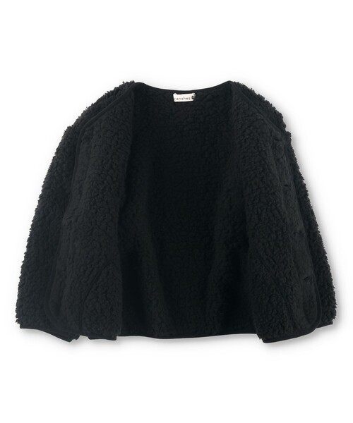 BRANSHES（ブランシェス）の「【かるふわ】ノーカラーボアジャケット（ノーカラージャケット・キッズ・ブラック/アイボリー/ブラウン・150/100/110/120/140/130）」の10枚目の写真