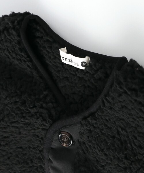 BRANSHES（ブランシェス）の「【かるふわ】ノーカラーボアジャケット（ノーカラージャケット・キッズ・ブラック/アイボリー/ブラウン・150/100/110/120/140/130）」の9枚目の写真