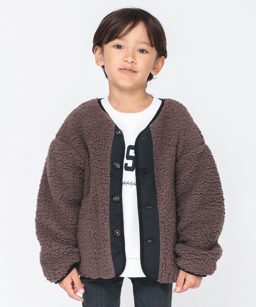 BRANSHES（ブランシェス）の「【かるふわ】ノーカラーボアジャケット（ノーカラージャケット・キッズ・ブラック/アイボリー/ブラウン・150/100/110/120/140/130）」の3枚目の写真