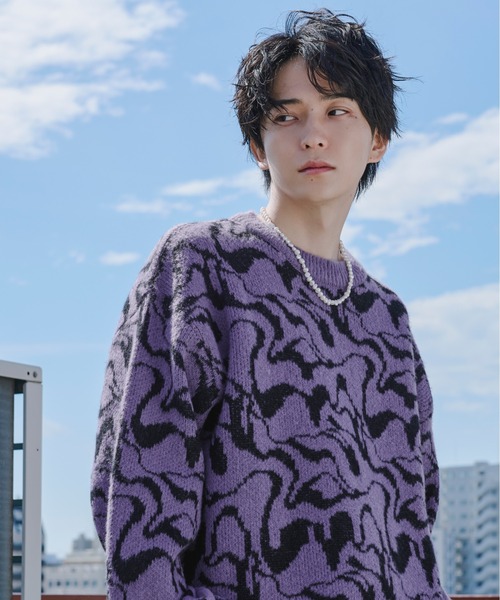 Ellno Loset（エルノロゼット）の「モヘアタッチシャギー柄ニット（ニット/セーター・メンズ・パープル/グレー系その他/ブラック/ブラック系その他・MEDIUM/LARGE）」の15枚目の写真