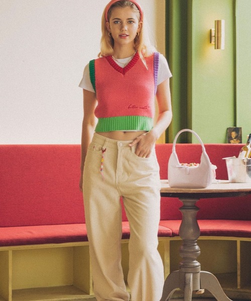 ALAND（エーランド）の「BITTER CELLS／ニットベスト 2176694（ベスト・レディース・アイボリー/ピンク・MEDIUM/SMALL）」の4枚目の写真