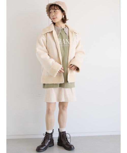 ehka sopo（エヘカソポ）の「ムートンフライトジャケット（その他アウター・レディース・キナリ/ダークブラウン/ブラウン・ﾌﾘ-）」の5枚目の写真