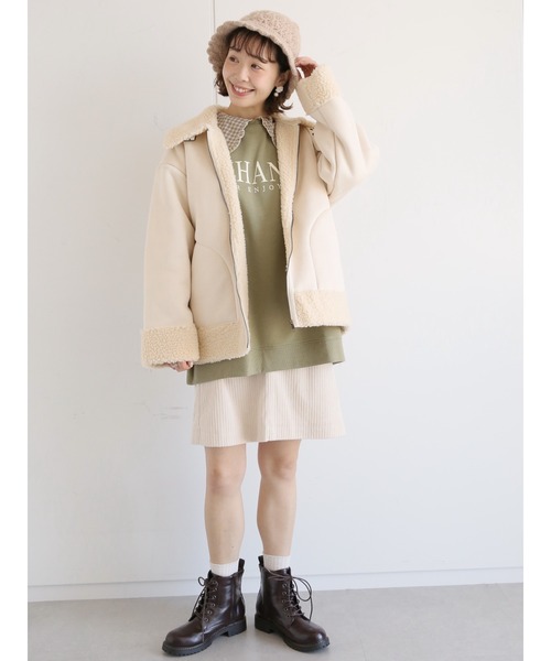ehka sopo（エヘカソポ）の「ムートンフライトジャケット（その他アウター・レディース・キナリ/ダークブラウン/ブラウン・ﾌﾘ-）」の6枚目の写真