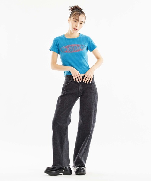 X-girl(エックスガール)の「OVAL LOGO S/S BABY TEE(Tシャツ/カットソー・レディース・ブルー/ブラック/ホワイト・S/M)」の8枚目の写真
