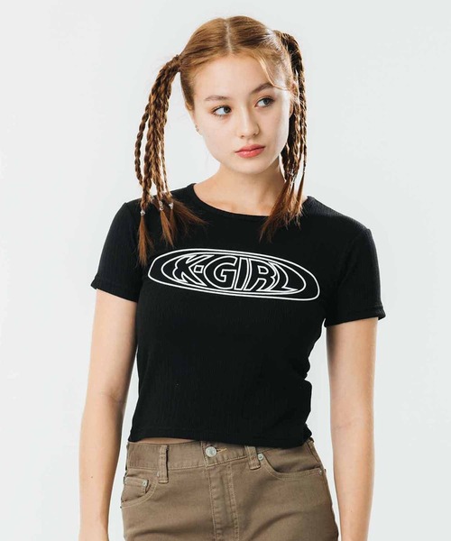 X-girl（エックスガール）の「OVAL LOGO S/S BABY TEE（Tシャツ