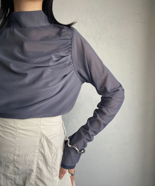 &g'aime(アンジェム)の「【&g’aime】アシメギャザーシアートップス(シャツ/ブラウス・レディース・ホワイト/ブラック/ブルー・FREE)」の20枚目の写真