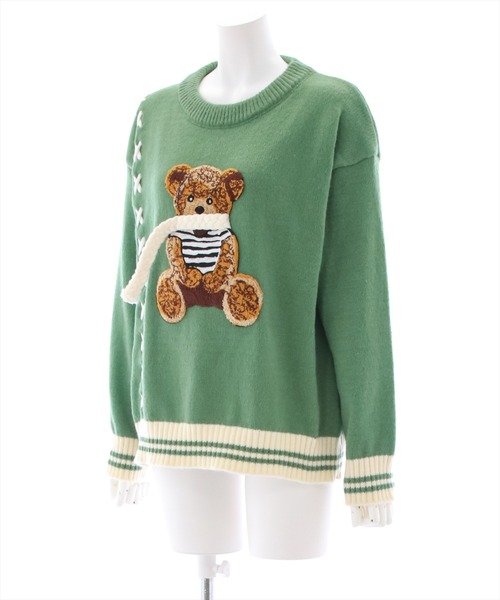 clear（クリア）の「くまモチーフオーバーサイズニットトップス（ニット/セーター・レディース・グリーン・F）」の7枚目の写真