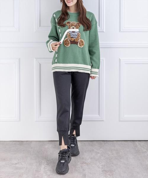 clear（クリア）の「くまモチーフオーバーサイズニットトップス（ニット/セーター・レディース・グリーン・F）」の22枚目の写真