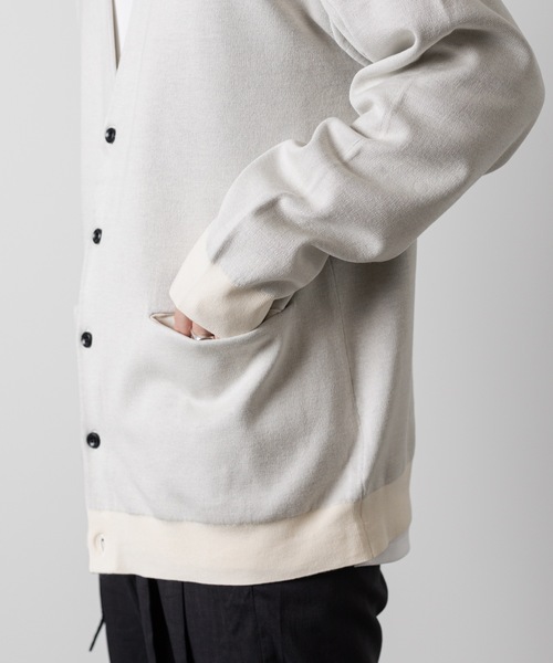 ATTACHMENT(アタッチメント)の「CU/CO×PE ダブルニットフェイスニットカーディガン / CU/CO×PE DOUBLE FACE KNIT CARDIGAN(カーディガン/ボレロ・メンズ・カーキ系/ブラック/オフホワイト・1/2/3)」の5枚目の写真