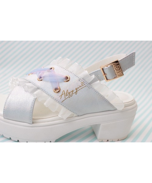 algy（アルジー）の「（ALGY） リボンフリル 厚底サンダル（サンダル・キッズ・ブラック/ホワイト・23.0cm/24.0cm/22.0cm/19.0cm/20.0cm/21.0cm）」の6枚目の写真