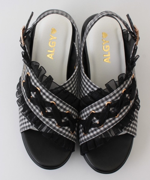 algy（アルジー）の「（ALGY） リボンフリル 厚底サンダル（サンダル・キッズ・ブラック/ホワイト・23.0cm/24.0cm/22.0cm/19.0cm/20.0cm/21.0cm）」の3枚目の写真