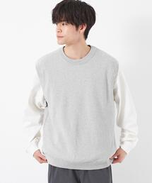 コットン ミックスカラー クルーネック ニットベスト