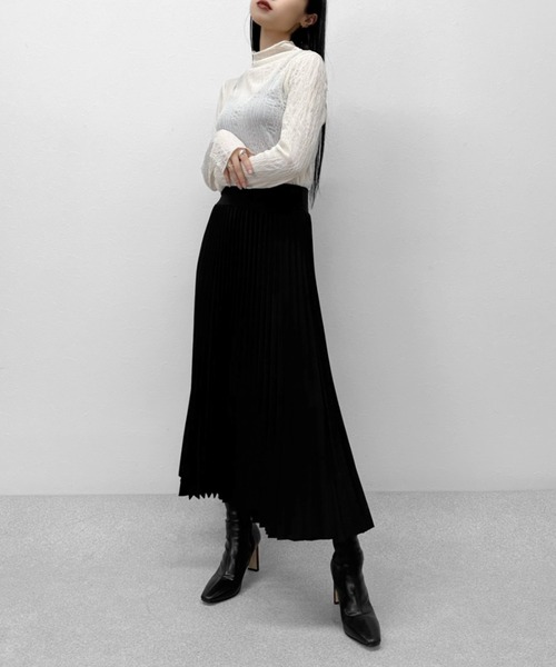 LVEU.（ラブユ.）の「High waist pleated skirt / ハイウエストプリーツスカート（スカート・レディース・ブラック・FREE）」の2枚目の写真
