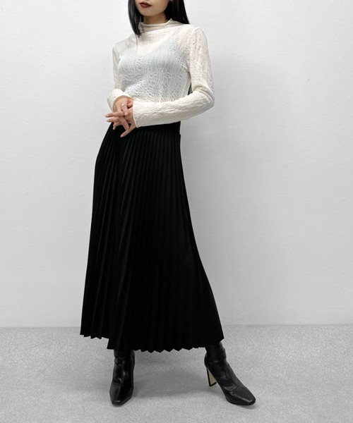 LVEU.（ラブユ.）の「High waist pleated skirt / ハイウエストプリーツスカート（スカート・レディース・ブラック・FREE）」の4枚目の写真
