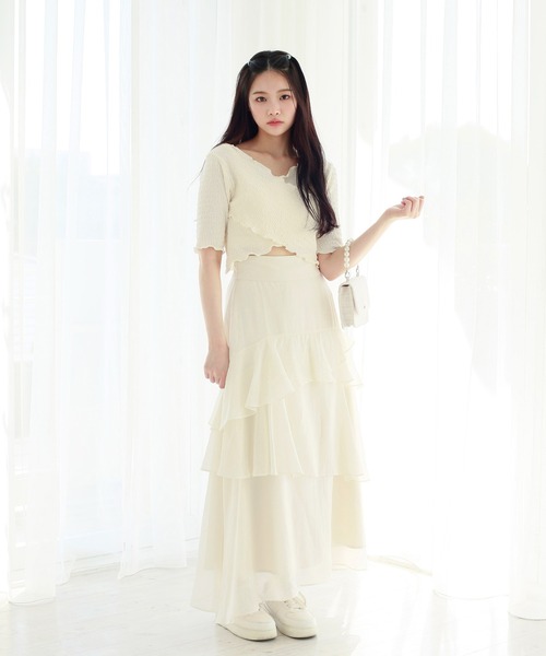 one after another NICE CLAUP（ワンアフターアナザーナイスクラップ）の「ティアードロングスカート（スカート・レディース・オフホワイト/ホワイト系その他/ベージュ/モカ・FREE）」の6枚目の写真