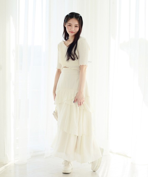 one after another NICE CLAUP（ワンアフターアナザーナイスクラップ）の「ティアードロングスカート（スカート・レディース・オフホワイト/ホワイト系その他/ベージュ/モカ・FREE）」の8枚目の写真