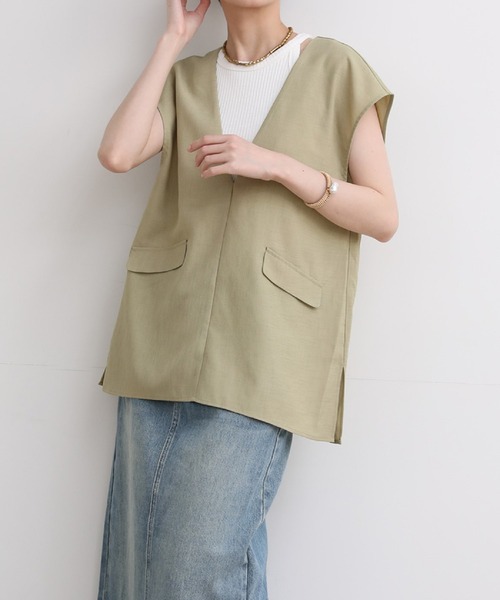 INED CLARO（イネドクラロ）の「リネンライクプルオーバーベスト（ベスト・レディース・ライトグリーン/グレー/チャコールグレー・フリー）」の3枚目の写真