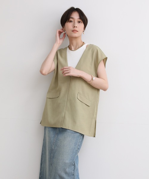 INED CLARO（イネドクラロ）の「リネンライクプルオーバーベスト（ベスト・レディース・ライトグリーン/グレー/チャコールグレー・フリー）」の11枚目の写真