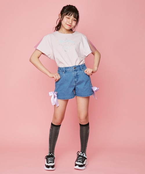 JENNI love（ジェニィラブ）の「サテンリボンショーパン（デニムパンツ・キッズ・ブラック/サックスブルー/オフホワイト/ブルー・130cm/140cm/150cm/160cm）」の7枚目の写真