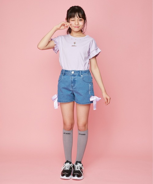 JENNI love（ジェニィラブ）の「サテンリボンショーパン（デニムパンツ・キッズ・ブラック/サックスブルー/オフホワイト/ブルー・130cm/140cm/150cm/160cm）」の10枚目の写真