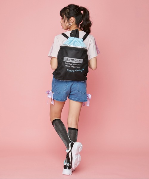 JENNI love（ジェニィラブ）の「サテンリボンショーパン（デニムパンツ・キッズ・ブラック/サックスブルー/オフホワイト/ブルー・130cm/140cm/150cm/160cm）」の6枚目の写真