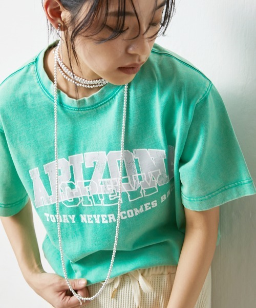 CHIC STYLE(シックスタイル)の「<大きいサイズ>綿100%リメイク風ロゴプリントピグメントTシャツ シックスタイル(Tシャツ/カットソー・レディース・グリーン/チャコール・L/LL/3L/4L/5L)」の15枚目の写真