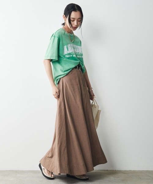 CHIC STYLE(シックスタイル)の「<大きいサイズ>綿100%リメイク風ロゴプリントピグメントTシャツ シックスタイル(Tシャツ/カットソー・レディース・グリーン/チャコール・L/LL/3L/4L/5L)」の22枚目の写真