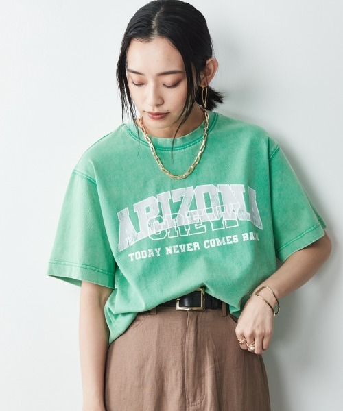 CHIC STYLE(シックスタイル)の「<大きいサイズ>綿100%リメイク風ロゴプリントピグメントTシャツ シックスタイル(Tシャツ/カットソー・レディース・グリーン/チャコール・L/LL/3L/4L/5L)」の20枚目の写真