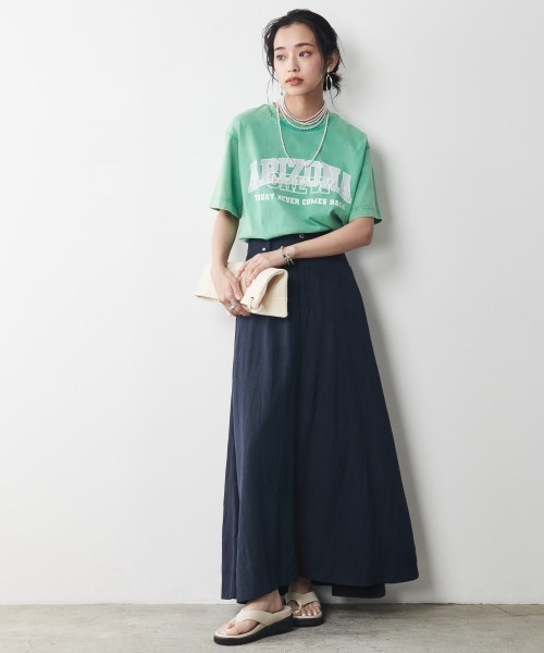 CHIC STYLE(シックスタイル)の「<大きいサイズ>綿100%リメイク風ロゴプリントピグメントTシャツ シックスタイル(Tシャツ/カットソー・レディース・グリーン/チャコール・L/LL/3L/4L/5L)」の7枚目の写真
