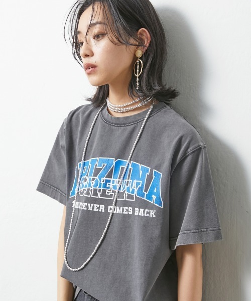 CHIC STYLE(シックスタイル)の「<大きいサイズ>綿100%リメイク風ロゴプリントピグメントTシャツ シックスタイル(Tシャツ/カットソー・レディース・グリーン/チャコール・L/LL/3L/4L/5L)」の8枚目の写真