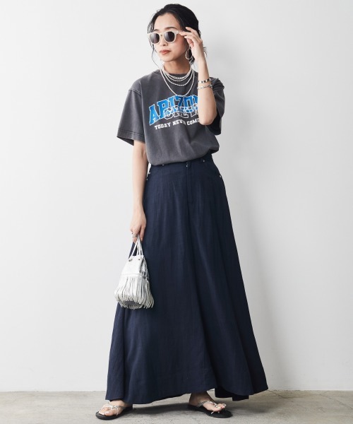 CHIC STYLE(シックスタイル)の「<大きいサイズ>綿100%リメイク風ロゴプリントピグメントTシャツ シックスタイル(Tシャツ/カットソー・レディース・グリーン/チャコール・L/LL/3L/4L/5L)」の6枚目の写真