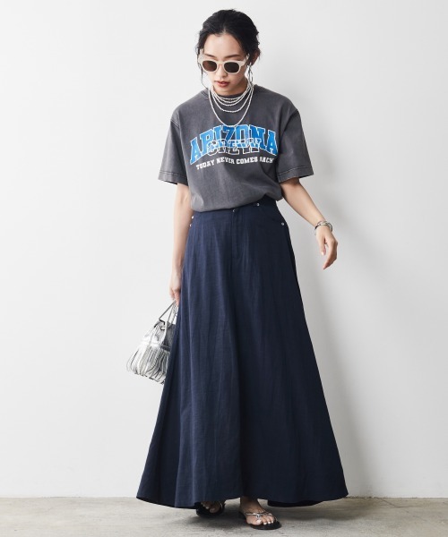 CHIC STYLE(シックスタイル)の「<大きいサイズ>綿100%リメイク風ロゴプリントピグメントTシャツ シックスタイル(Tシャツ/カットソー・レディース・グリーン/チャコール・L/LL/3L/4L/5L)」の12枚目の写真