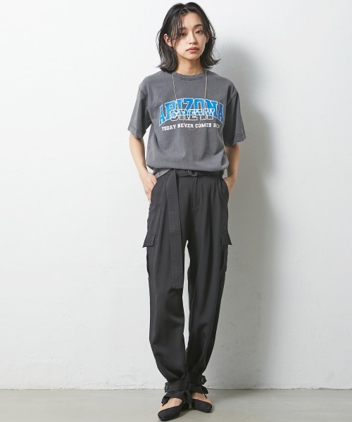 CHIC STYLE(シックスタイル)の「<大きいサイズ>綿100%リメイク風ロゴプリントピグメントTシャツ シックスタイル(Tシャツ/カットソー・レディース・グリーン/チャコール・L/LL/3L/4L/5L)」の13枚目の写真