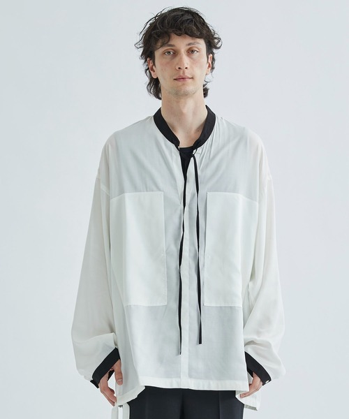 ANEI（アーネイ）の「【ANEI】RIBBON TUNIC P.O. 2-TONE（シャツ/ブラウス・メンズ・ネイビー/ホワイト/サックスブルー・3/2）」の6枚目の写真