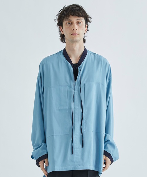 ANEI（アーネイ）の「【ANEI】RIBBON TUNIC P.O. 2-TONE（シャツ/ブラウス・メンズ・ネイビー/ホワイト/サックスブルー・3/2）」の19枚目の写真