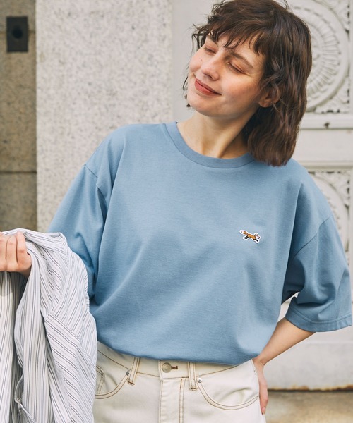 PENNEYS(ぺニーズ)の「PENNEYS/ペニーズ 別注 THE FOX ロゴ ワッペン刺繍ワンポイント ルーズ半袖Tシャツ(Tシャツ/カットソー・レディース・ホワイト系/オフホワイト/グリーン/ネイビー/モカ/ブラック系/ピンク/ワイン系/ブラック/ベージュ系/グレイッシュブルー/グリーン系2/ブラック系1/グレイッシュベージュ/ブラウン系/サックスブルー・L/M)」の14枚目の写真