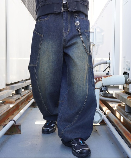 アンティーク合皮ウォレットチェーン/コンチョ/古着風/ヴィンテージ風