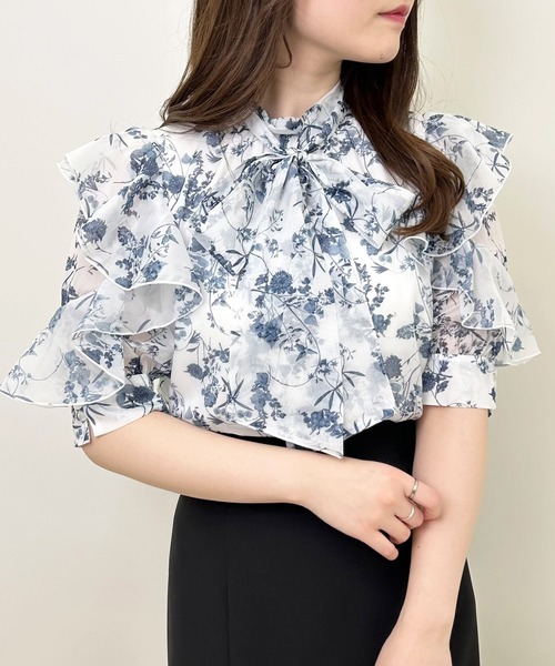 INGNI（イング）の「袖フリル花柄シアー5分袖／ブラウス（シャツ/ブラウス・レディース・ホワイト×ネイビー/グレー/ブラウン・M）」の19枚目の写真