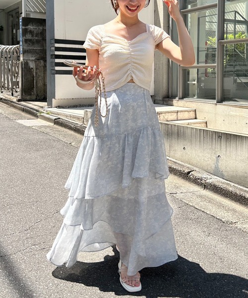 one after another NICE CLAUP（ワンアフターアナザーナイスクラップ）の「トワルドジュイ/オリジナルプリントティアードスカート（スカート・レディース・グレー系その他/ピンク系その他/ライトグレー系・FREE）」の17枚目の写真