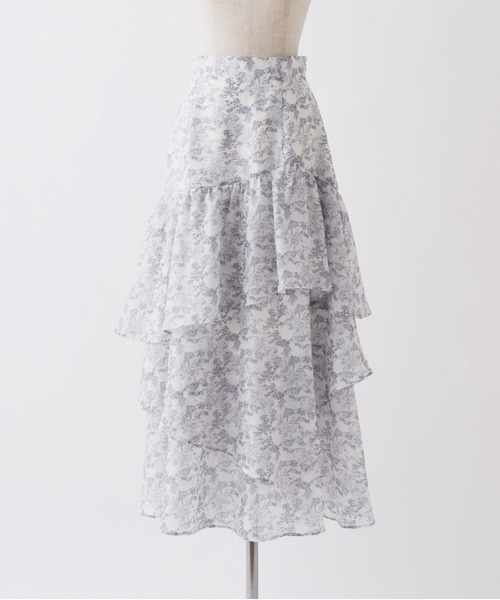 one after another NICE CLAUP（ワンアフターアナザーナイスクラップ）の「トワルドジュイ/オリジナルプリントティアードスカート（スカート・レディース・グレー系その他/ピンク系その他/ライトグレー系・FREE）」の12枚目の写真