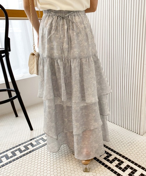 one after another NICE CLAUP（ワンアフターアナザーナイスクラップ）の「トワルドジュイ/オリジナルプリントティアードスカート（スカート・レディース・グレー系その他/ピンク系その他/ライトグレー系・FREE）」の21枚目の写真
