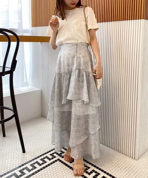 one after another NICE CLAUP（ワンアフターアナザーナイスクラップ）の「トワルドジュイ/オリジナルプリントティアードスカート（スカート・レディース・グレー系その他/ピンク系その他/ライトグレー系・FREE）」の5枚目の写真