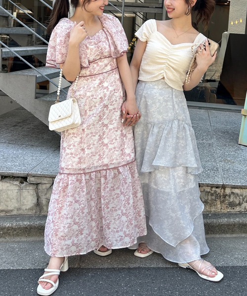 one after another NICE CLAUP（ワンアフターアナザーナイスクラップ）の「トワルドジュイ/オリジナルプリントティアードスカート（スカート・レディース・グレー系その他/ピンク系その他/ライトグレー系・FREE）」の18枚目の写真