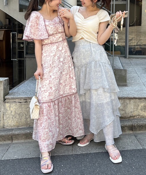 one after another NICE CLAUP（ワンアフターアナザーナイスクラップ）の「トワルドジュイ/オリジナルプリントティアードスカート（スカート・レディース・グレー系その他/ピンク系その他/ライトグレー系・FREE）」の14枚目の写真