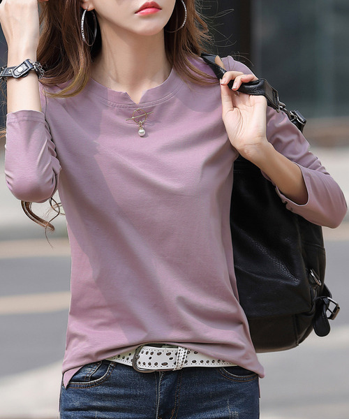 Amulet(アミュレット)の「ワンポイントカットソー(Tシャツ/カットソー・レディース・ブラウン/ピンク/ブルー/ブラック・XL/L/M)」の4枚目の写真